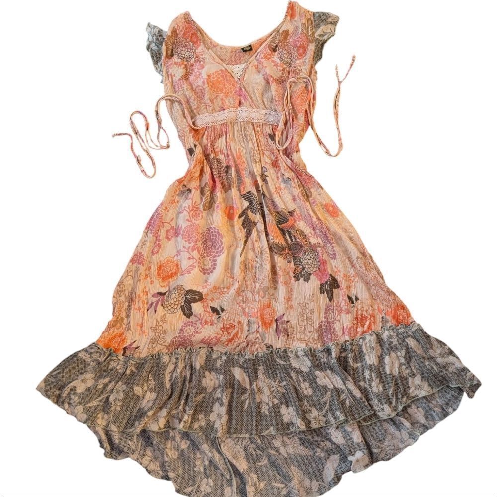 Bila Floral Bird Boho Patchwork Dress